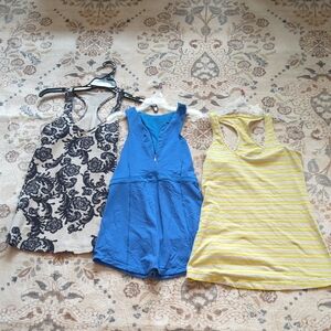 lululemon athletica Floral, Blue, and Yellow Striped Tank Tops